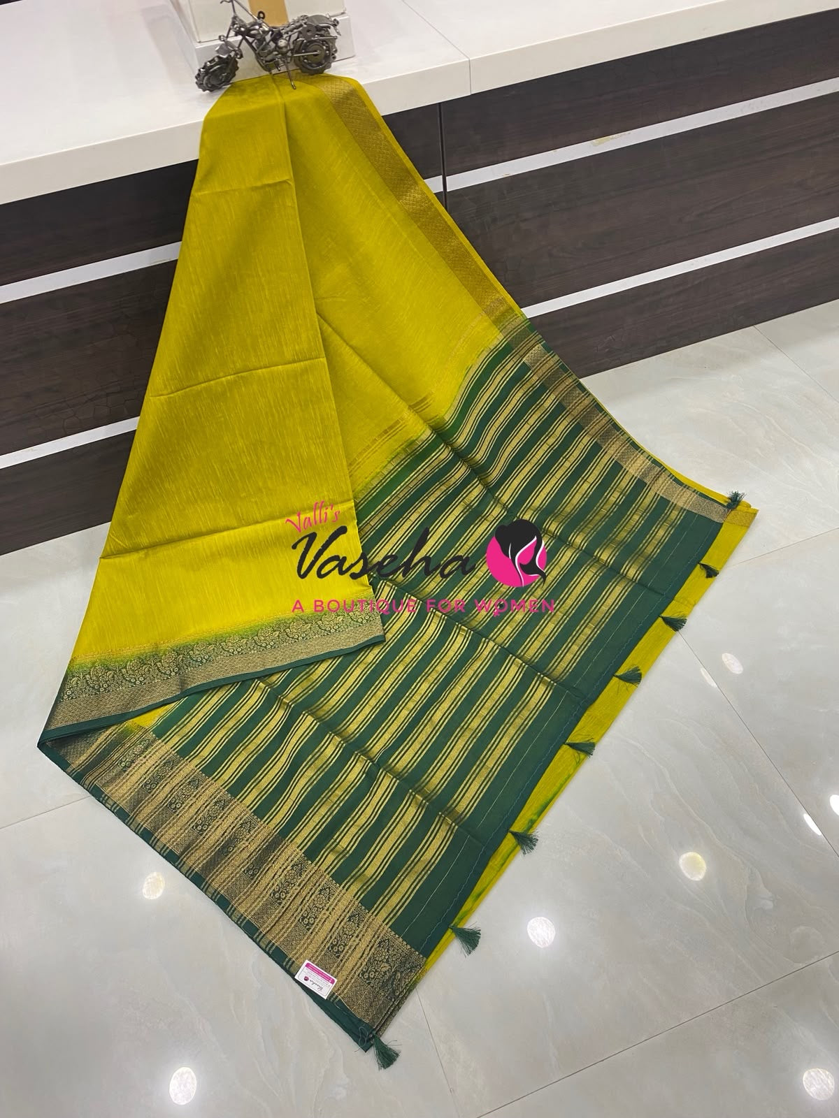 Semi Jute Silk Saree - Lemon Yellow With Green Shade- VVSJS001