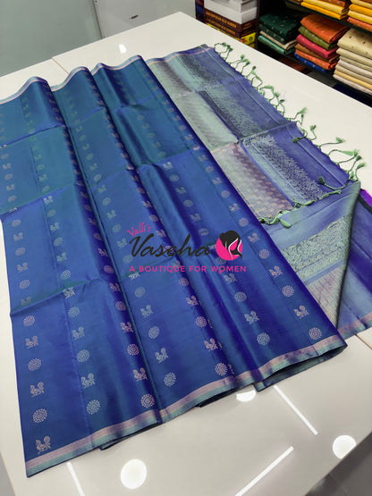 Pure Soft Silk Saree  - Blue & Light Blue Combo  - VVPSS055