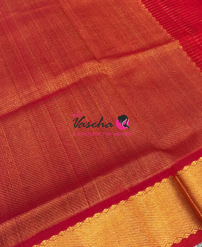 Pure Silk Cotton Saree - Mayil & Chakkaram Design -  Green With Red Shade  -VVMC002
