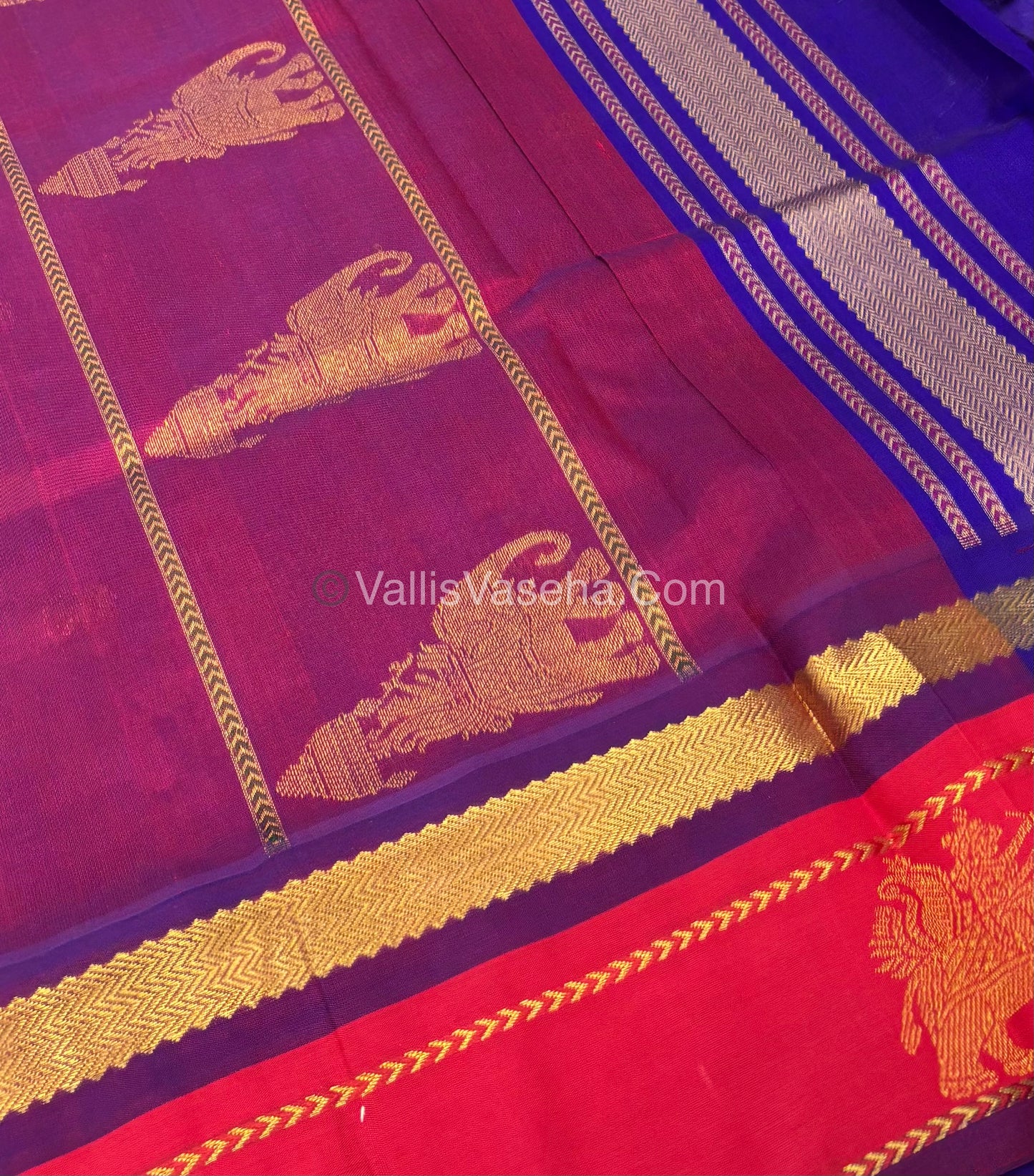 Pure Korvai Silk Cotton With Elephant Butta Border - VVKSC017