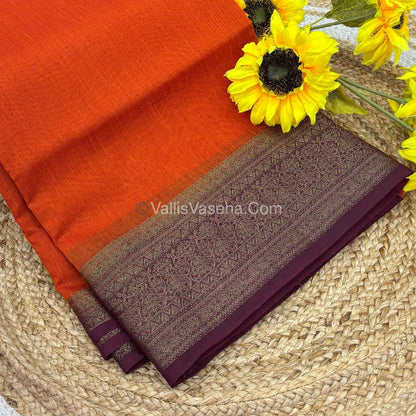 Bamboo Silk Saree - Orange With Wine Shade - VVBSS006
