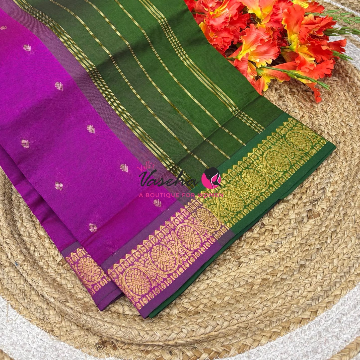 Semi Silk Cotton Saree | Double Leaf Butta Design |VVSSC016