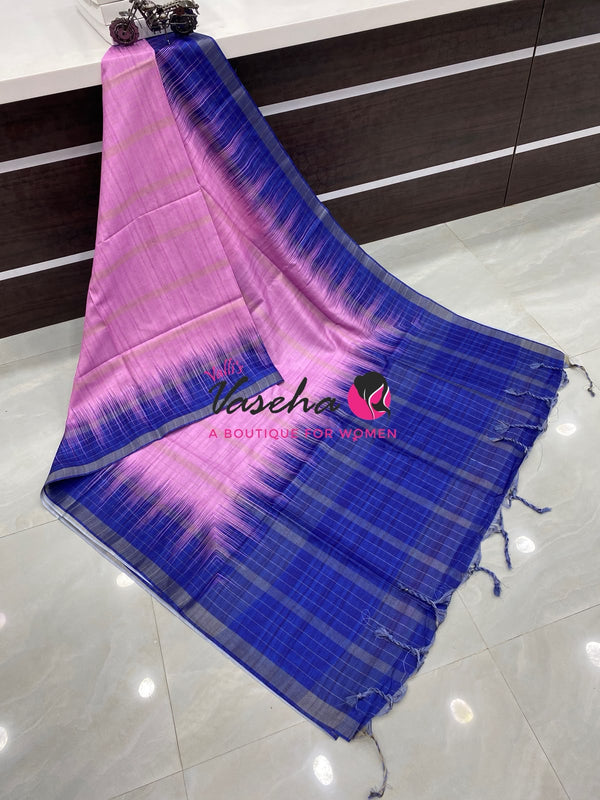 Semi Art Tussar Silk  / Art Silk - Pink & Blue - VVATS007