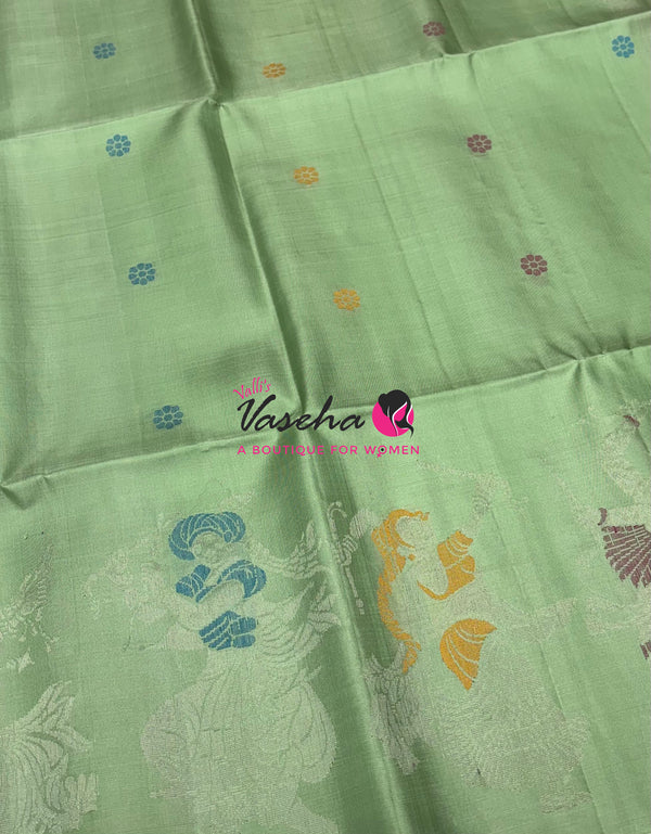 Pure Soft Silk Saree  - Light Green With Pink Combo - VVPSS139
