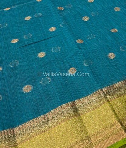 Bamboo Silk Saree  - Blue With Green Shade - VVBSS001