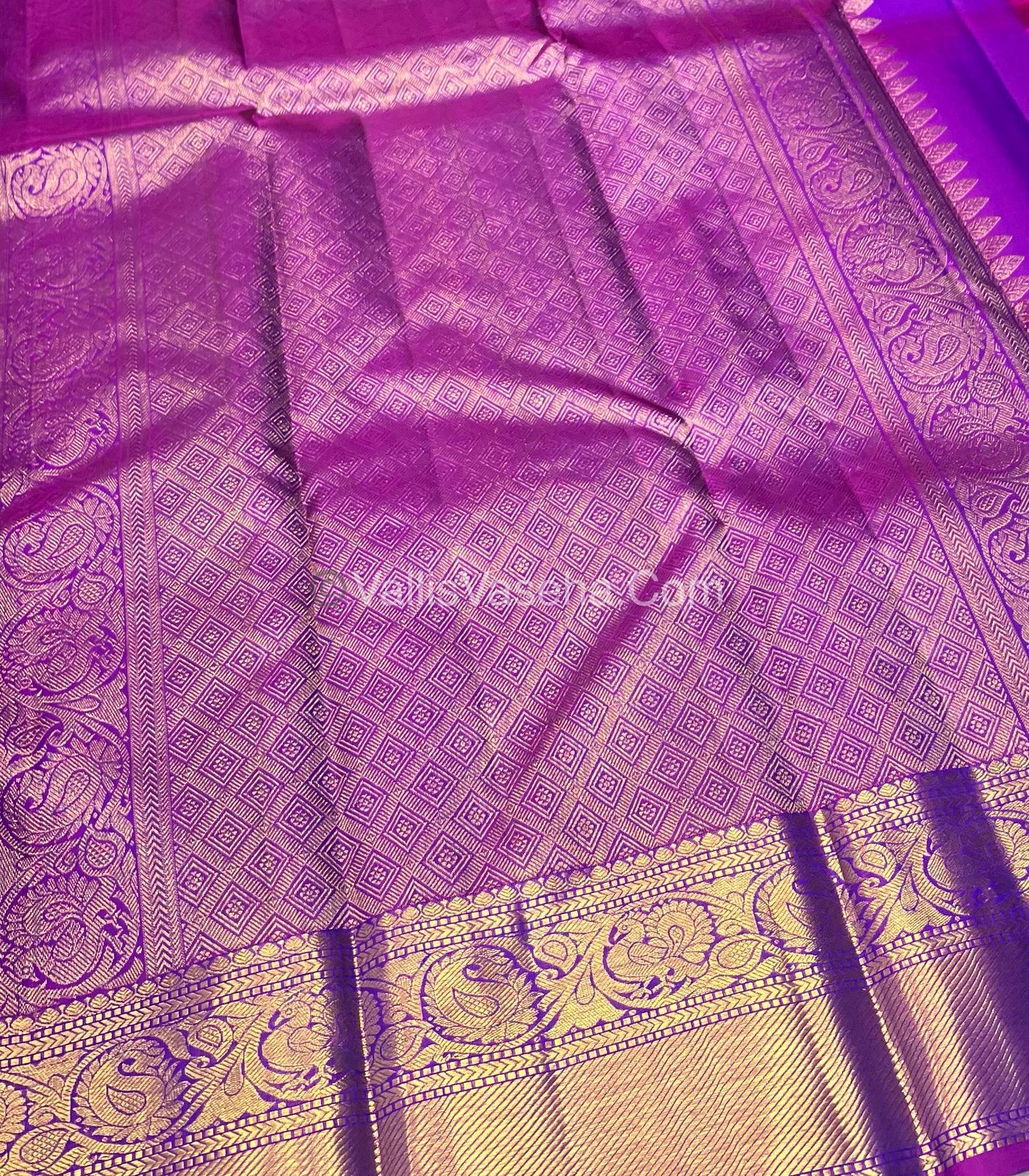 Pure Kanchipuram Silk Saree - Double Tone Blue with Purplish Pink Combo - VVPS011