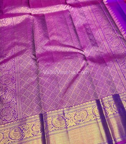 Pure Kanchipuram Silk Saree - Double Tone Blue with Purplish Pink Combo - VVPS011