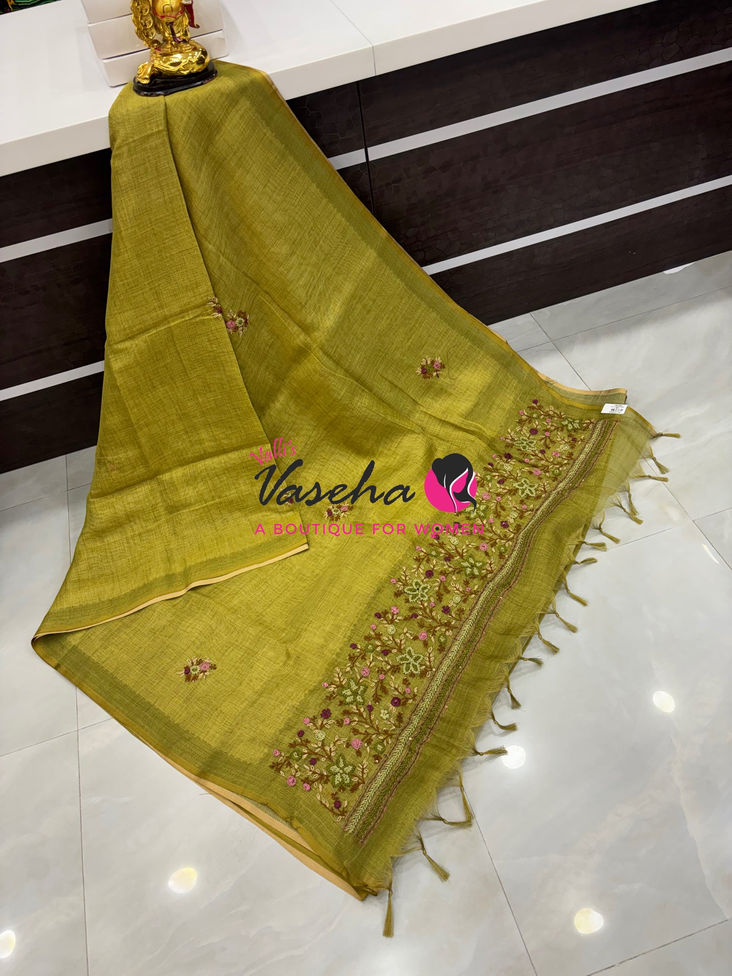 French Knot - Linen Tissue Saree  - Heavy Work Blouse - VVLFN020