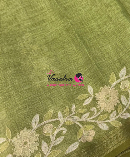Linen Tissue Saree - Green Shade - VVLTS002