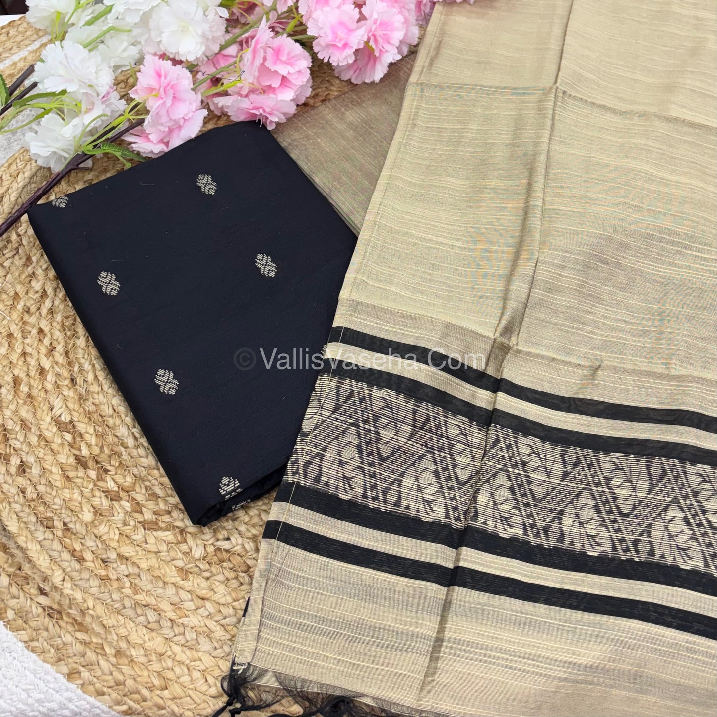 Unstitched Salwar Material -Raw Silk - Black Shade - VVUSM011
