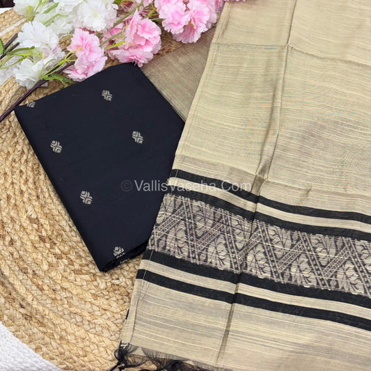 Unstitched Salwar Material -Raw Silk - Black Shade - VVUSM011