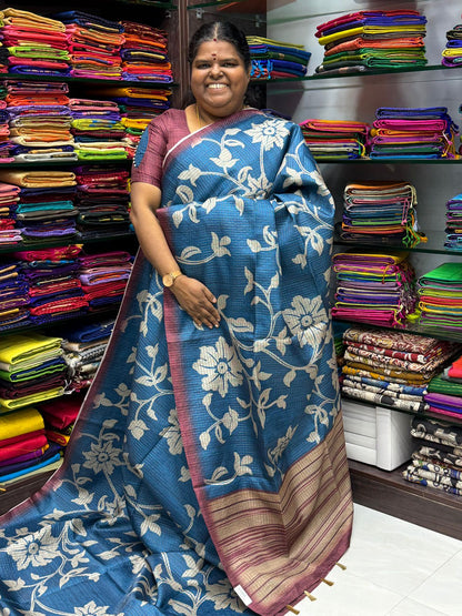 Art Tussar / Art Silk - Blue & Maroon Shade - VVATS003