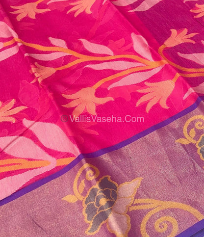 Banarasi Pochampally Weaving Semi Soft Cotton Saree - Pink with Blue - VVBPS001