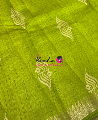 Semi Tussar Silk Saree | Green Shade |VVSTS072