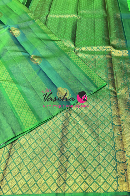 Pure Kanchipuram Silk Saree - Border Less  - Rexona Green Shade  - VVPS063