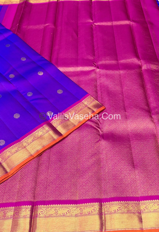 Pure Kanchipuram Silk Saree - Purple with Pink Combo - VVPS021