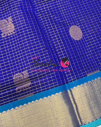 Pure Silk Cotton Saree - Mayil & Chakkaram Design - Blue With Blue  Shade -VVMC002