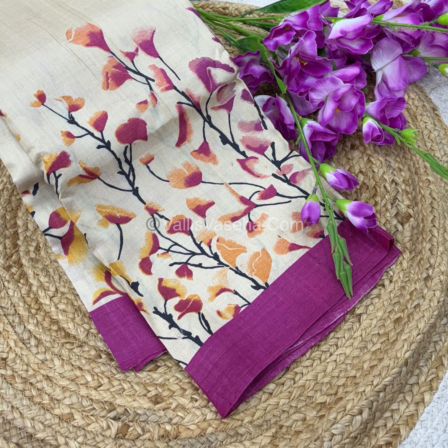 Pure Tussar Silk - Cream With Pink Shade - VVPTS001