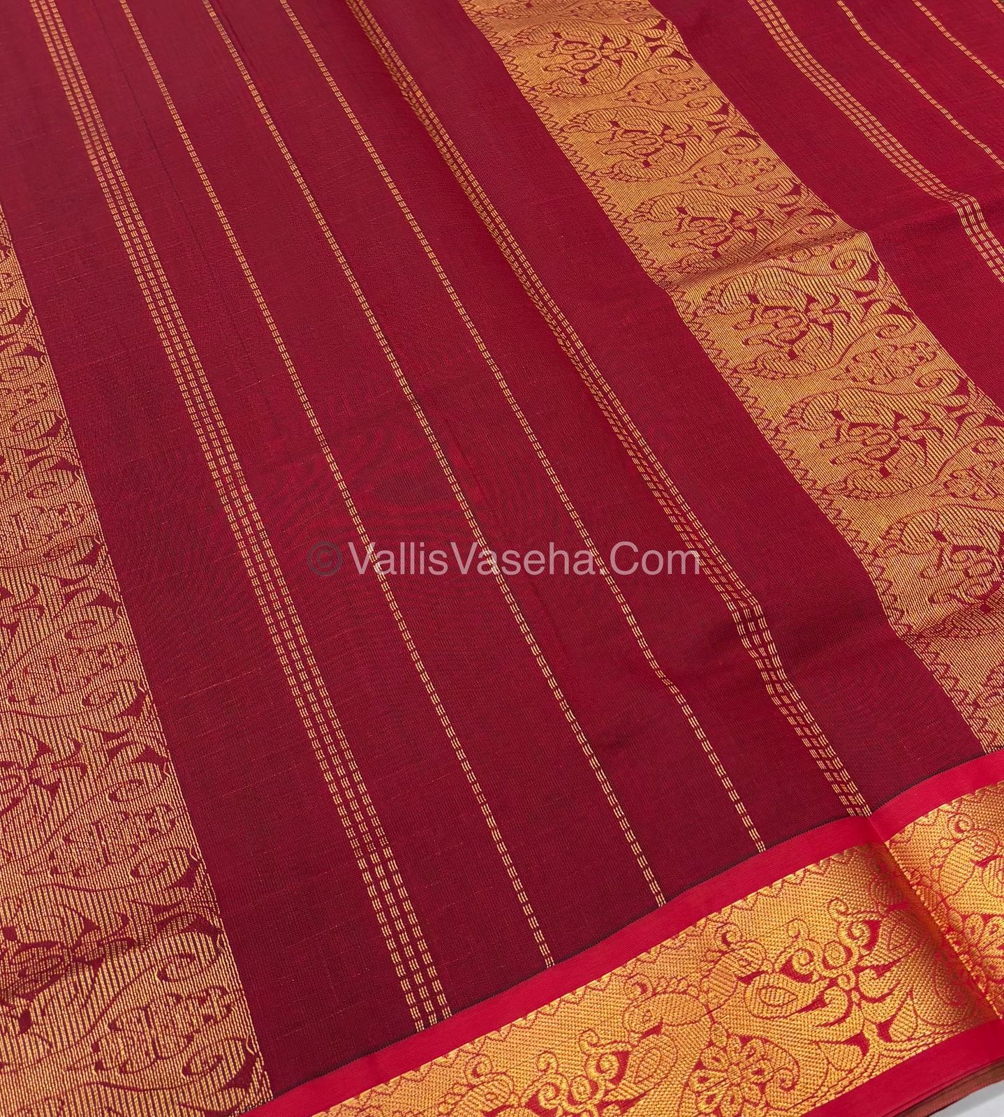 Semi Silk Cotton Saree - Green With Red Shade - VVSSC006