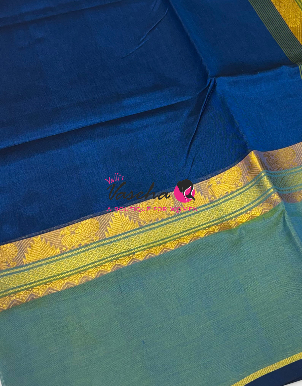 Pure Silk Cotton Saree - Ramar Blue & Green Shade - VVPSC013