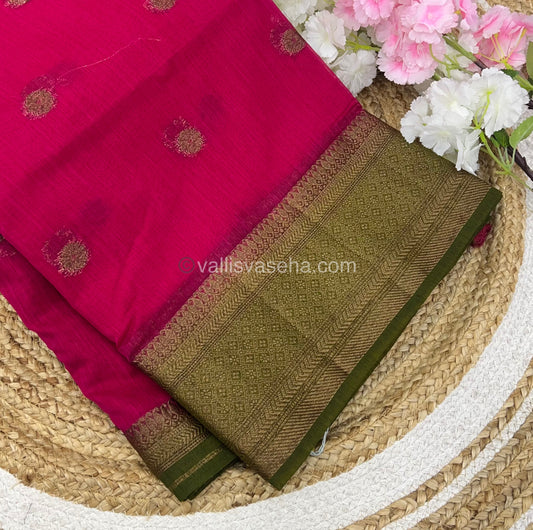 Bamboo Silk Saree  - Pink with Green Shade - VVBSS001