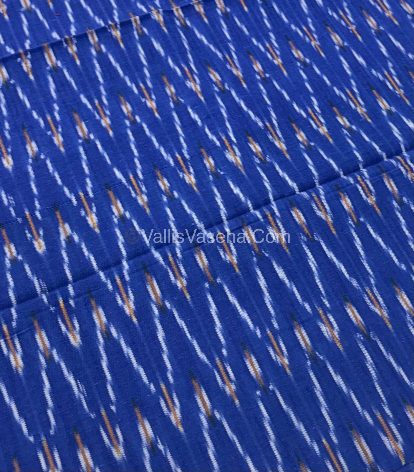 Double Ikkat Pure Cotton Saree - Grey  With Blue  - VVIKS002