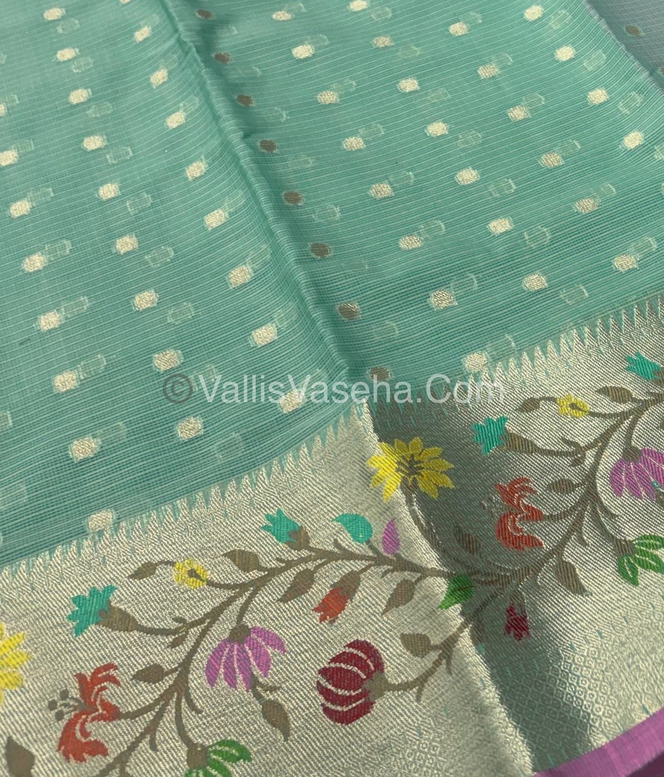Kota Saree - Paithani Border - Sea Blue with Pink - VVKPS001