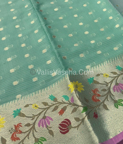 Kota Saree - Paithani Border - Sea Blue with Pink - VVKPS001