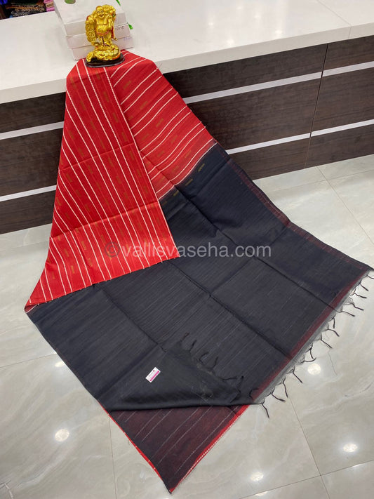 Bhagalpuri Silk - Red With Black - VVBS004