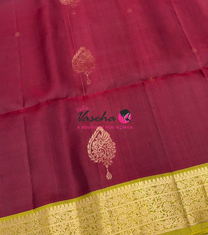 Pure Soft Silk Saree - Maroon With Green - Velum & Mayilum - Kanchi Border - VVPSS015
