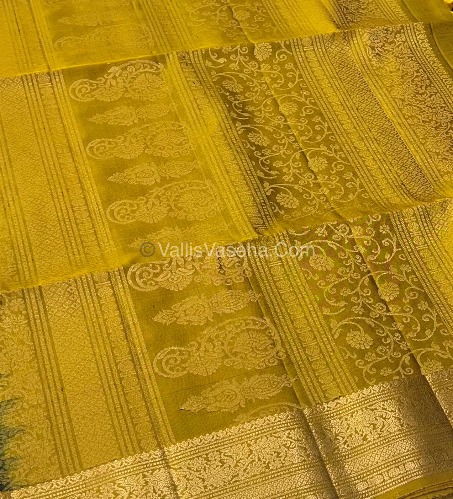Pure Soft Silk Saree - Kanchi Border - Green & Mustard Combo - VVPSS046