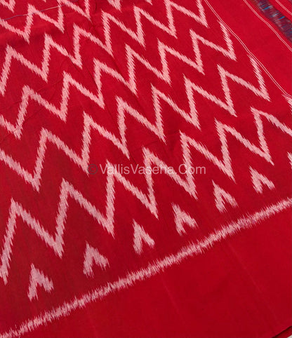 Double Ikkat Pure Cotton Saree -  Blue With Red  - VVIKS002
