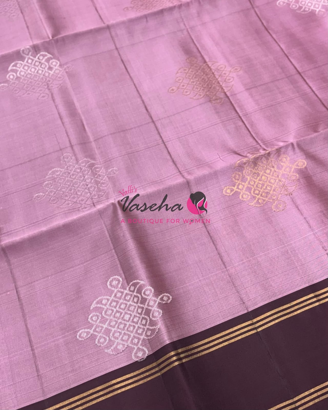 Half Mixed Soft Silk Saree - Kolam Design - Pink & Brown Shade - VVPSS077