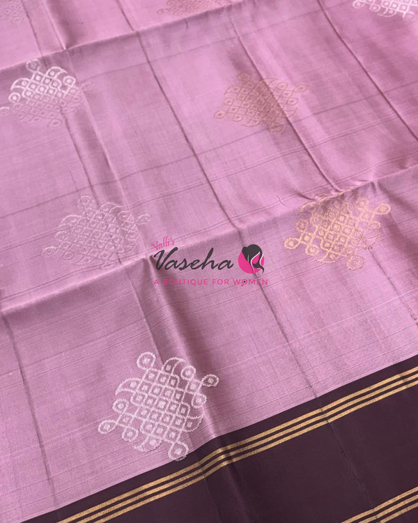 Half Mixed Soft Silk Saree - Kolam Design - Pink & Brown Shade - VVPSS077
