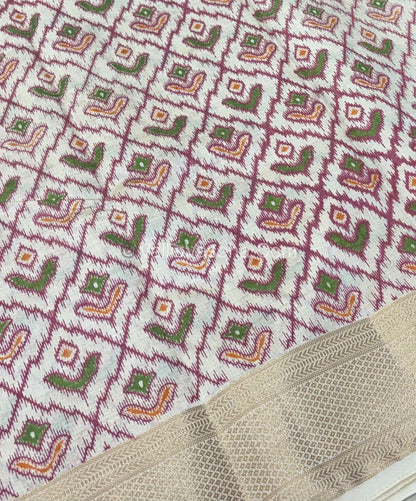 Semi Tussar Silk Saree - Ikkat / Pochampally Design - Cream Shade - VVSTS033