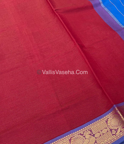 Semi Silk Cotton Saree - Red With Blue Shade - VVSSC008