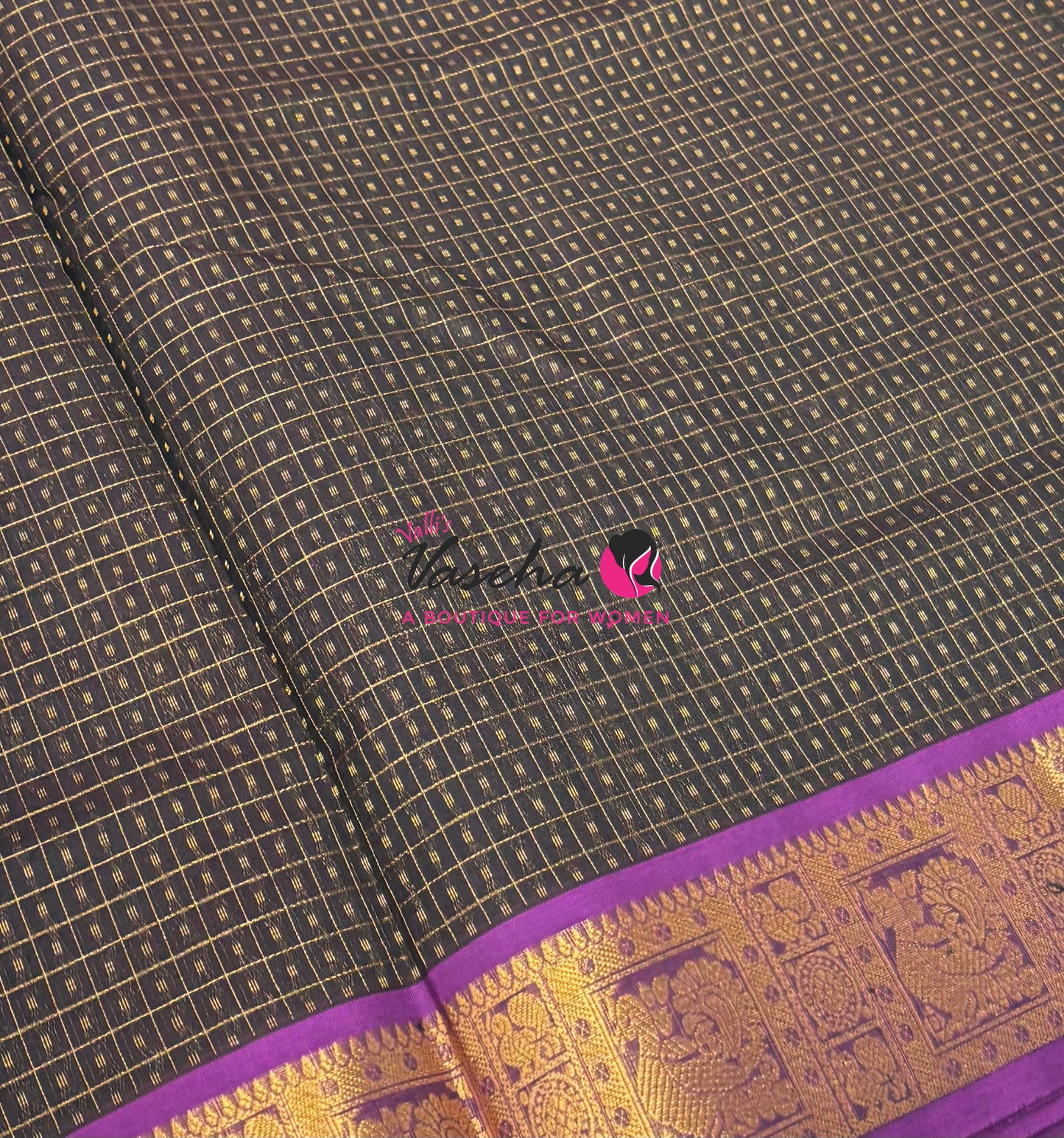 Pure Silk Cotton Saree - Dark Green With Purplish Pink - Lakshadeepam Design - VVPLD004