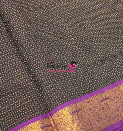 Pure Silk Cotton Saree - Dark Green With Purplish Pink - Lakshadeepam Design - VVPLD004