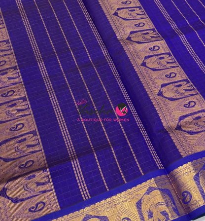 Pure Silk Cotton Saree - Green With Blue - Lakshadeepam Design - VVPLD004