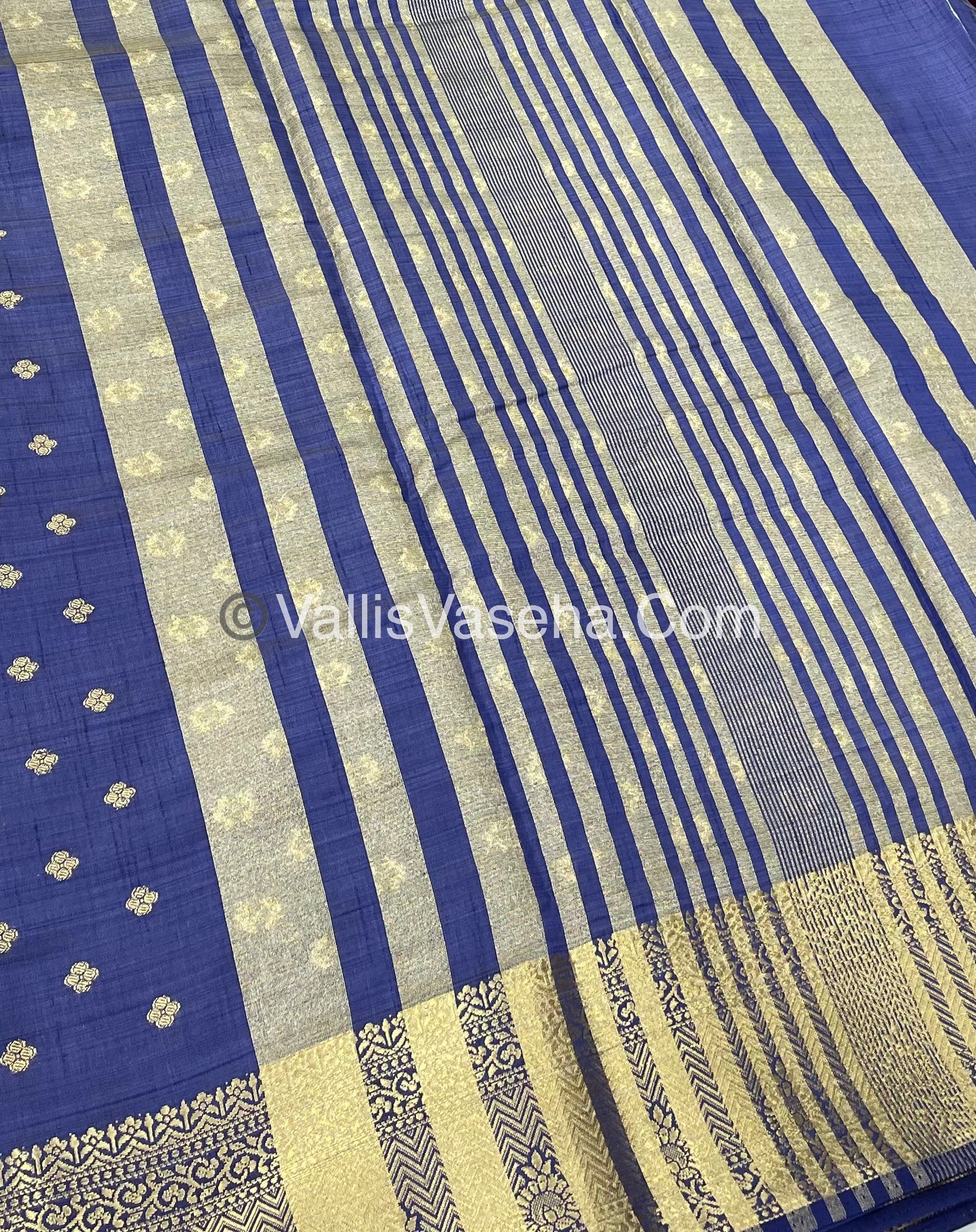 Semi Tussar Silk  - Navy Blue Shade  - VVSTS015