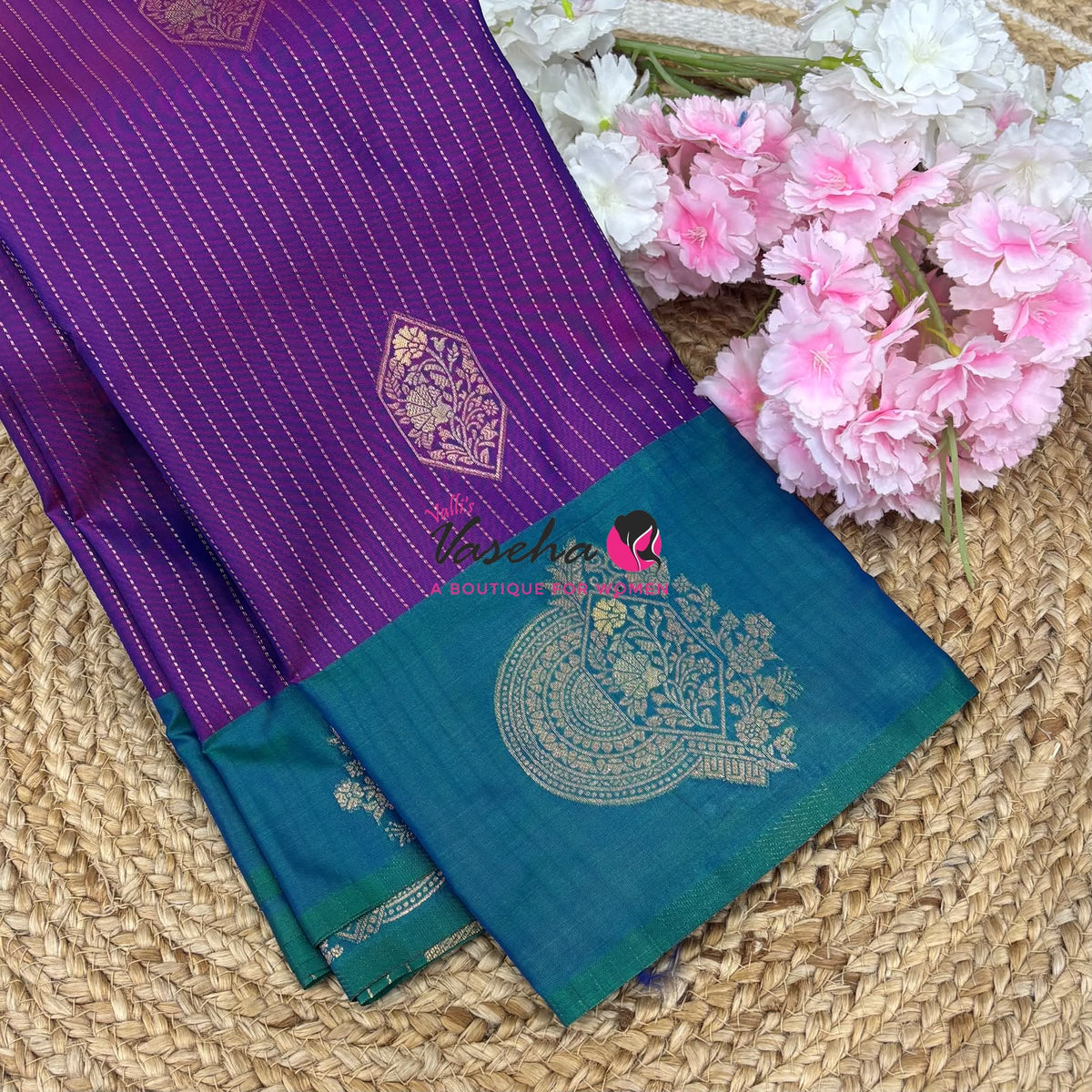 Semi Soft Silk - Purple  With Peacock Blue Combo - VVSSS039