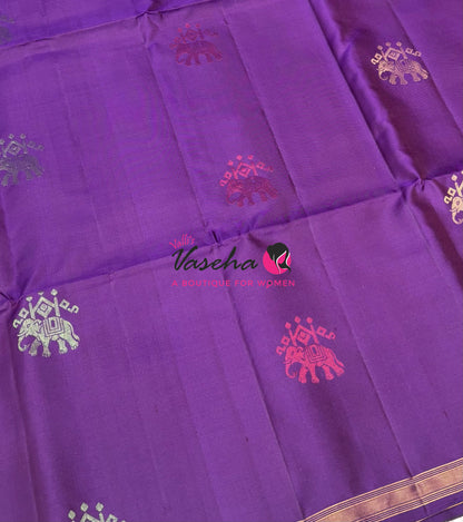 Pure Soft Silk Saree  - Treble Zari Weaving Butta - Purple Shade - VVPSS125