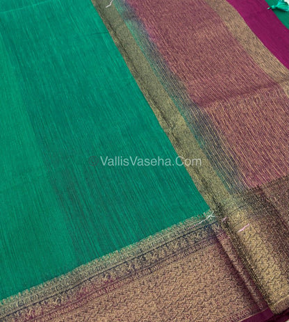 Bamboo Silk Saree - Green With Wine Shade - VVBSS004