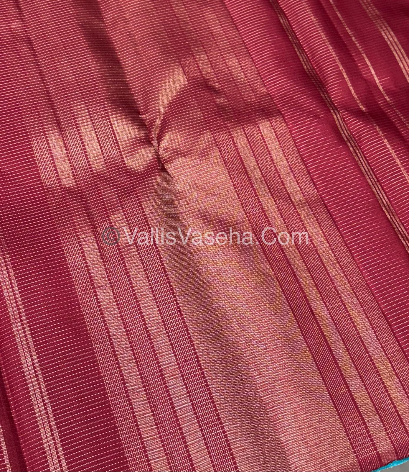 Pure Kanchipuram Silk Saree - Blue & Maroon Combo - VVPS036