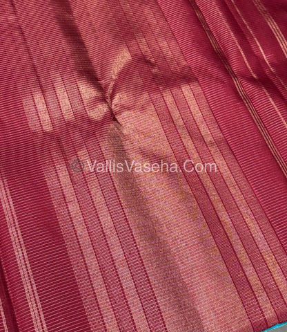 Pure Kanchipuram Silk Saree - Blue & Maroon Combo - VVPS036