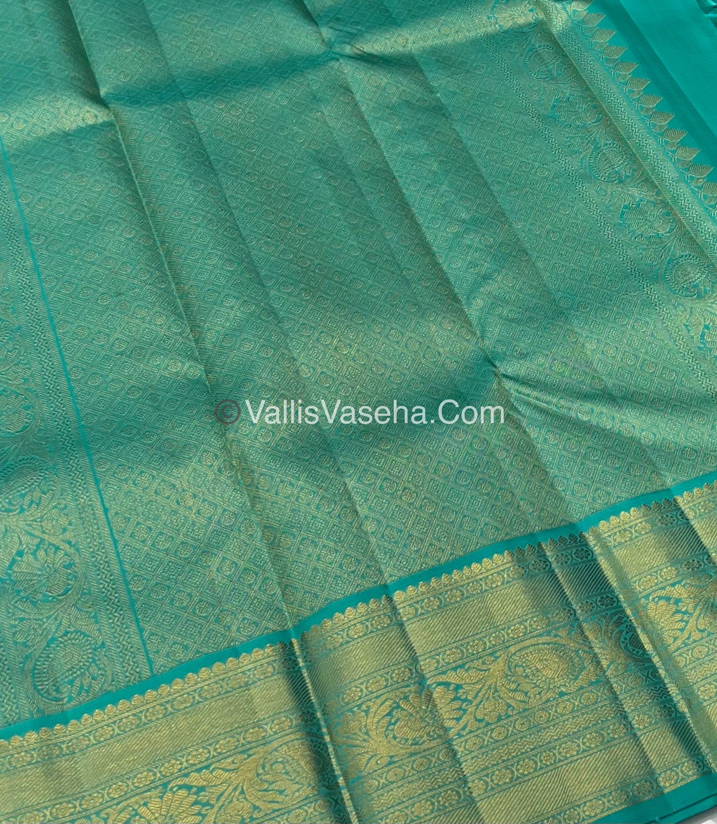 Pure Kanchipuram Silk Saree - Blue & Teal Green - VVPS014