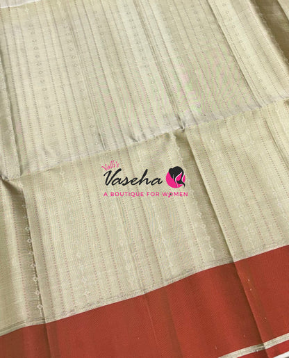 Pure Soft Silk Saree - Cream & Rust Orange Shade - VVPSS127