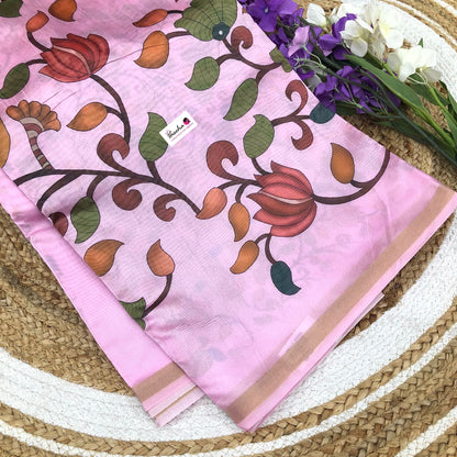 Chanderi Mixed Cotton Saree - Pink Shade - VVCC001