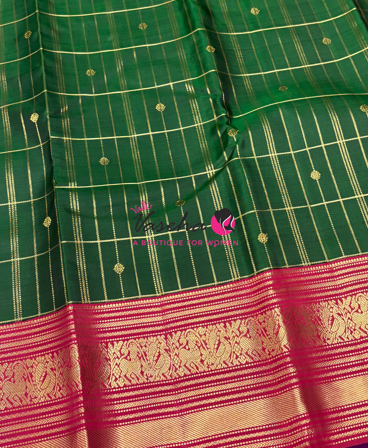 Pure Vintage Korvai Kanchipuram Silk Saree - Green With Maroon - VVPS102