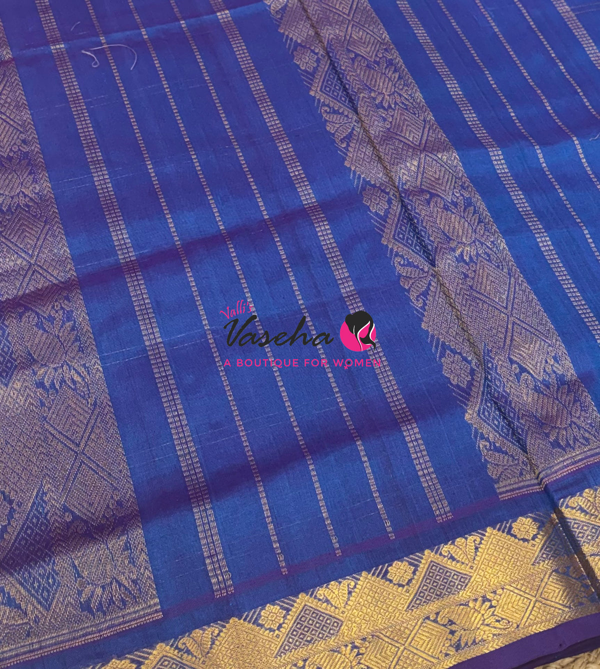 Pure Korvai Silk Cotton - Checks Pattern - Greenish Blue with Blue Shade  - VVKSC035
